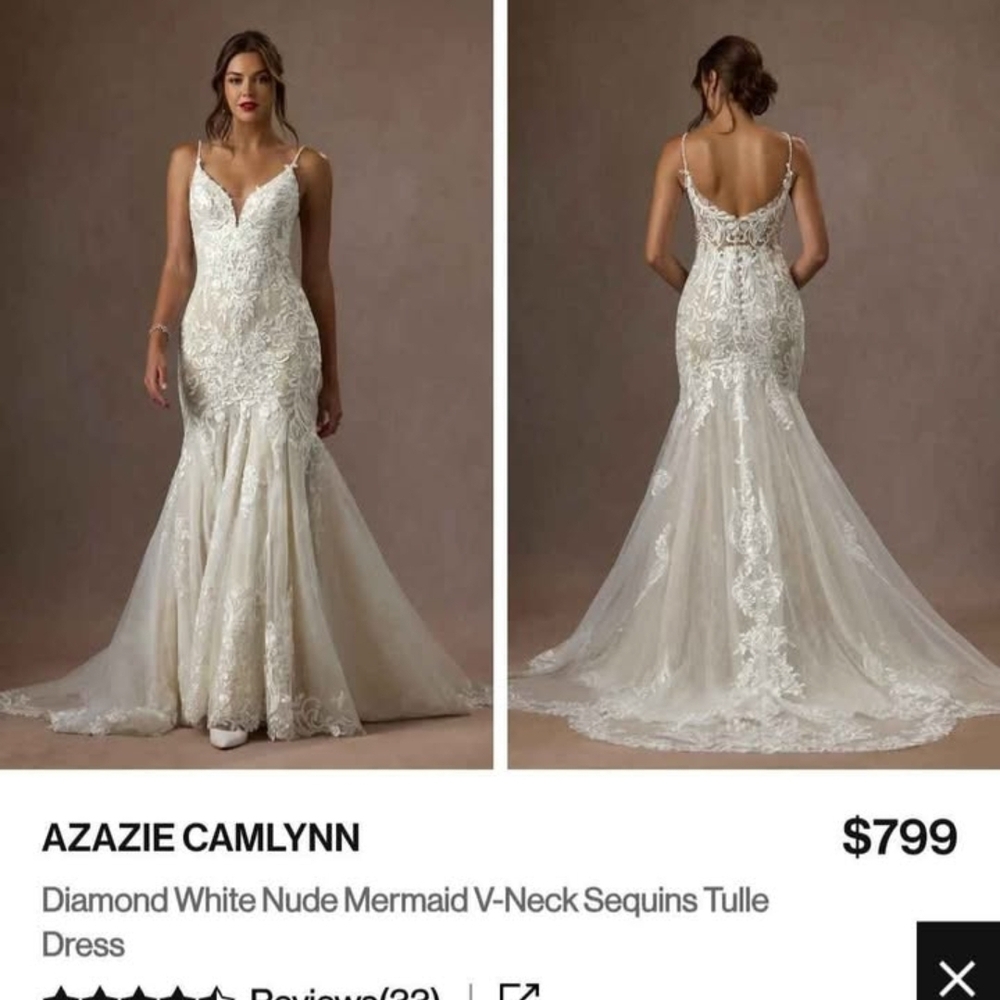 Azazie Camlynn Diamond White Wedding Dress - Worn Less Than 2 Hours